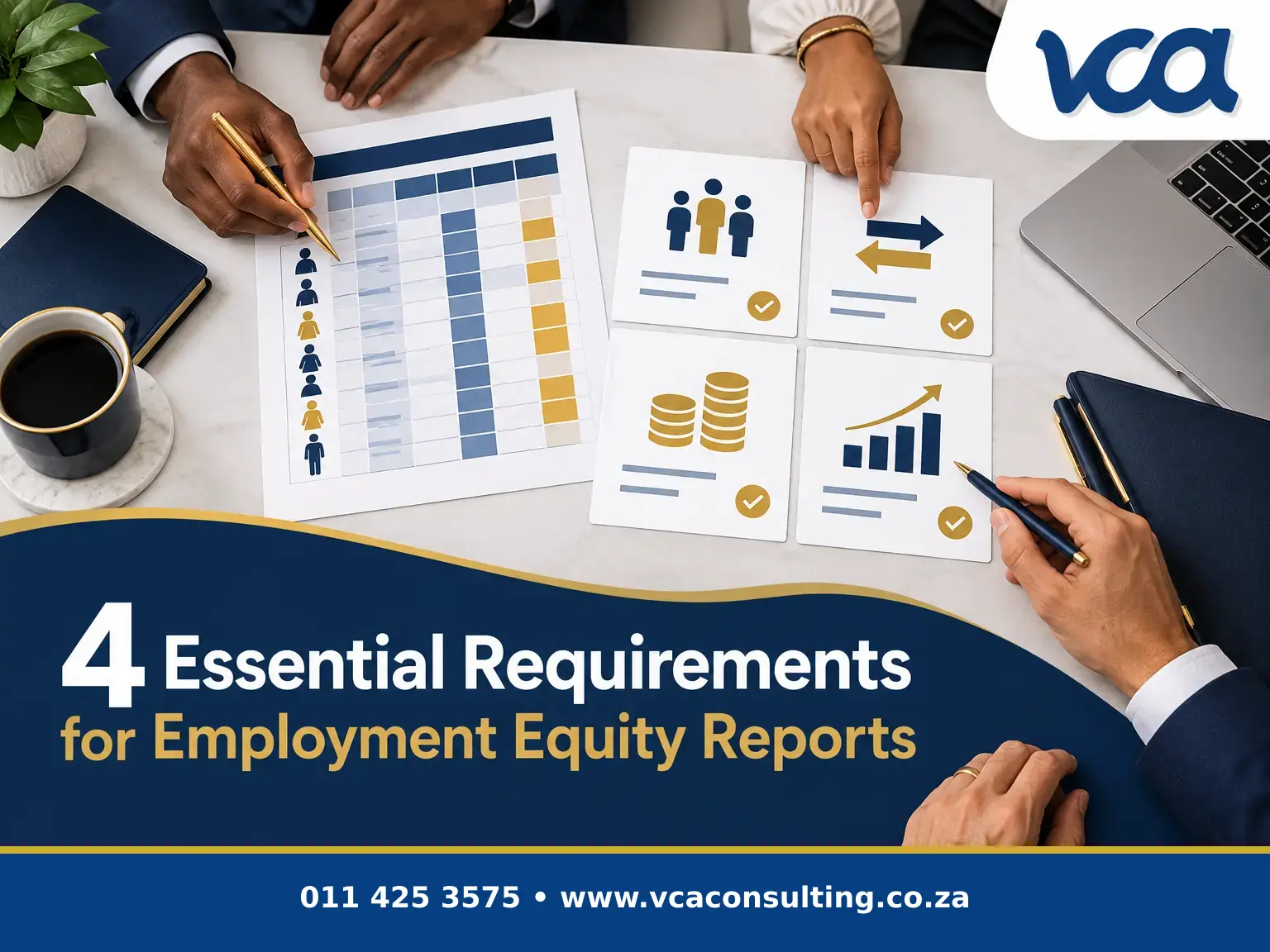 4 Essential Requirements for Employment Equity Reports shown as four compliance checks
