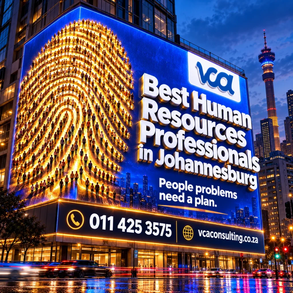 VCA Consulting Johannesburg billboard with a fingerprint formed from people