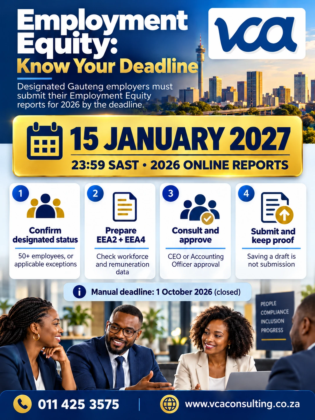 VCA Consulting summary of the 2026 Employment Equity reporting deadline and submission checklist