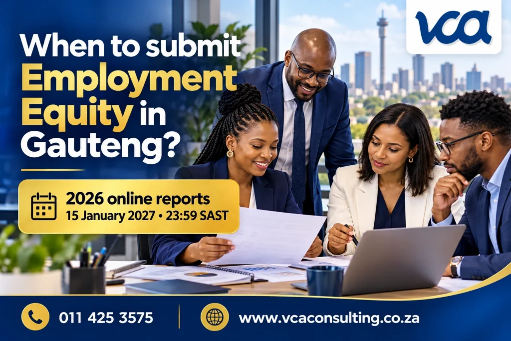 VCA Consulting employment equity consultants: 2026 online reporting closes 15 January 2027 at 23:59 SAST